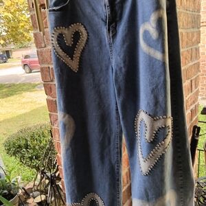 Embellished Heart Wide Leg Jeans